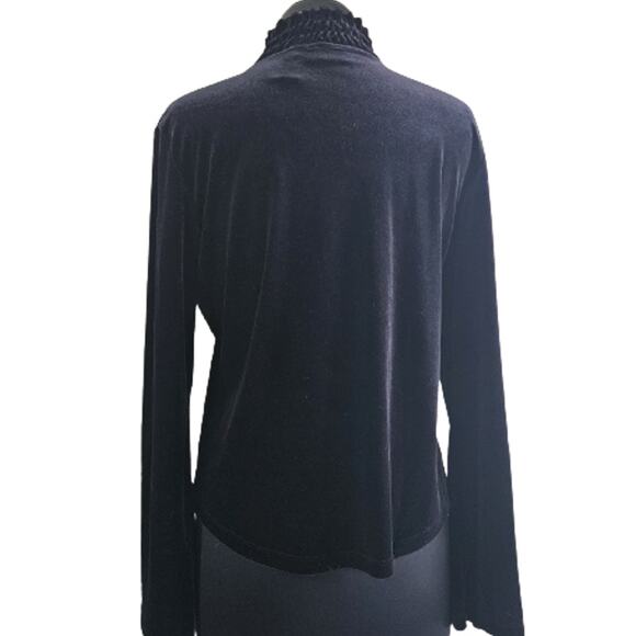 Black Velvet Long Sleeve Mock Neck Blouse Size Medium - Picture 2 of 4